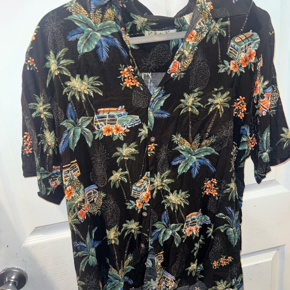 Black Tropical Print Casual Button Down Shirt